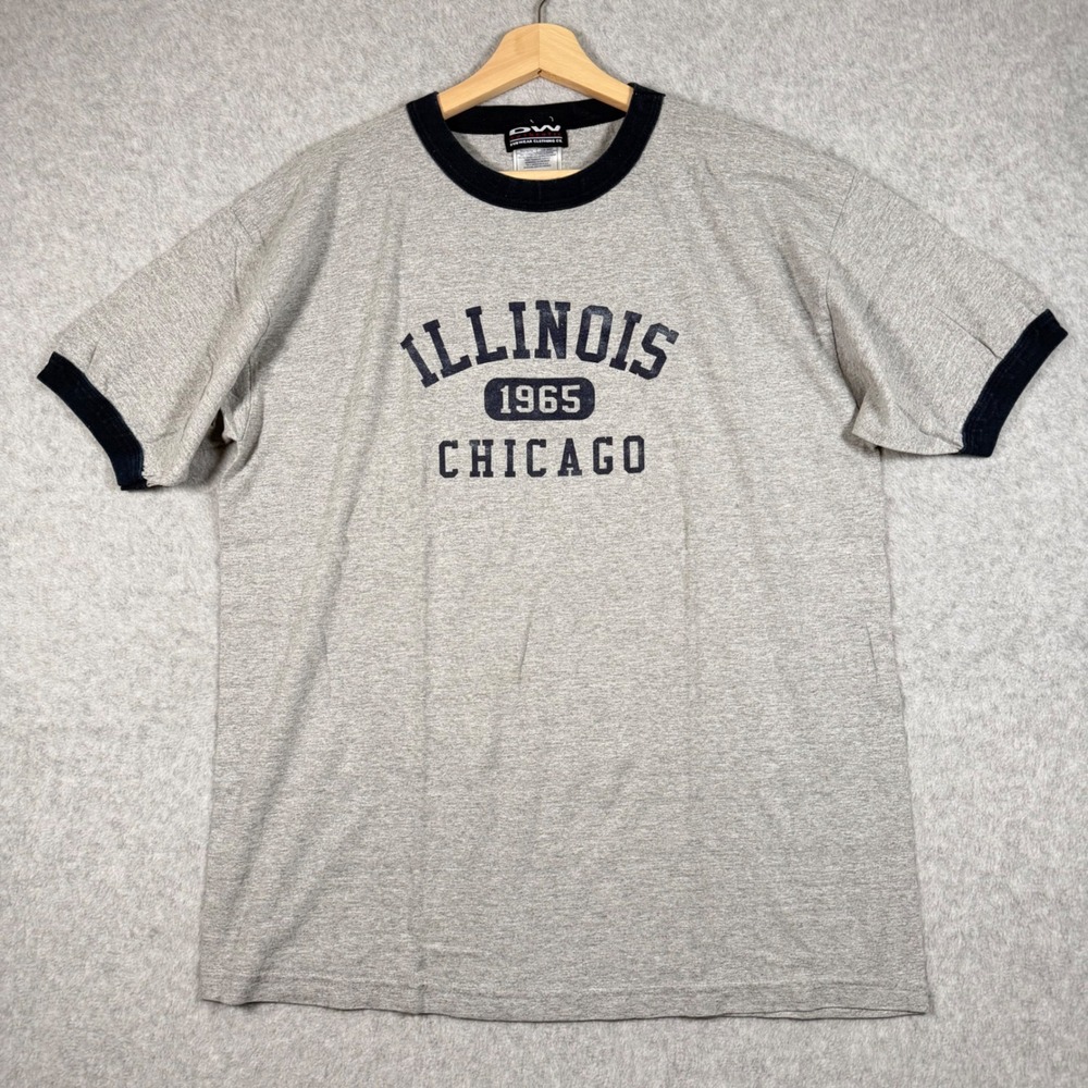 Dubwear Illinois 1965 Chicago Ringer T-Shirt Mens XL Gray Black Short Sleeve Tee